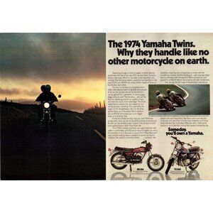 1973 Yamaha RD350 TX500 Motorcycle 2pg Vintage Print Ad Twins Daytona Wall Art